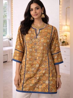 ✨ Kayseria Embroidered Cotton Tunic Blouse w Key Print Kurti Top Size M